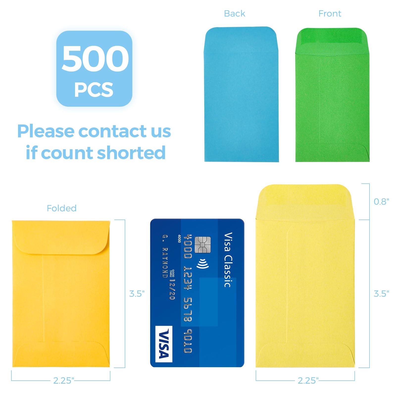 ACSTEP Paquete de 500 sobres de monedas de colores #1 de 2.25 x 3.5 pulgadas, sobres de papel autoadhesivos de 10 colores surtidos, paquetes de almacenamiento de semillas de 2-1/4 x 3-1/2