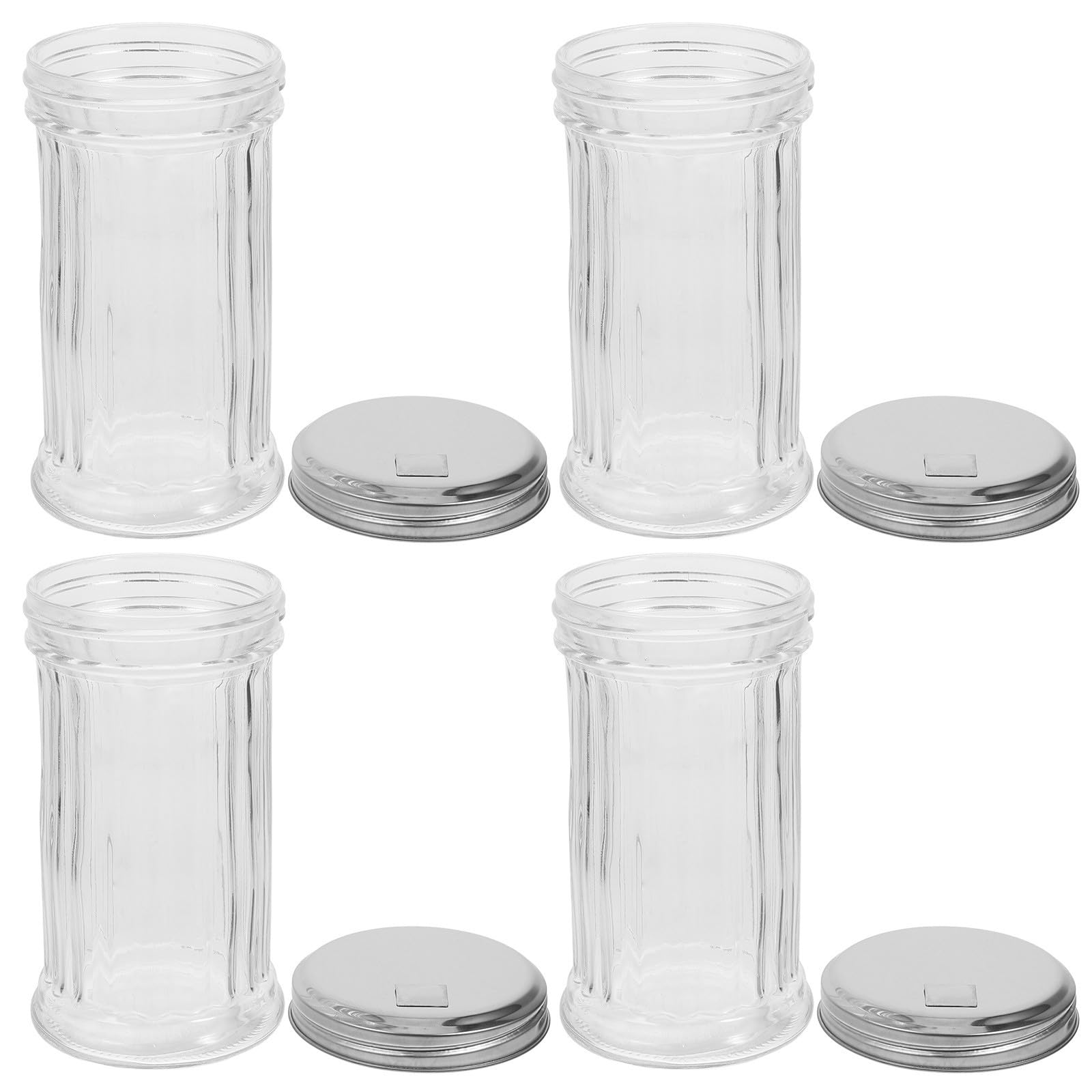 CANIGHT Botes de Especias con Tapa de Acero Inoxidable Set de 4 de Vidrio Transparente de 330ml Ligero y Fácil de Transportar para Cocina