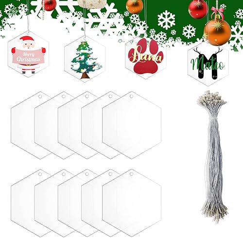 20 adornos de Navidad de acrílico hexagonal transparente de 3 pulgadas, adornos en blanco de acrílico transparente de Navidad para manualidades,