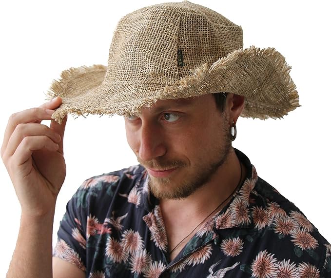 Image of Hemp Sun Hat Wired Wide Brim Big Sizes M /L /XXL Farmers,Raw Hemp Natural Garden Summer Hippie hat