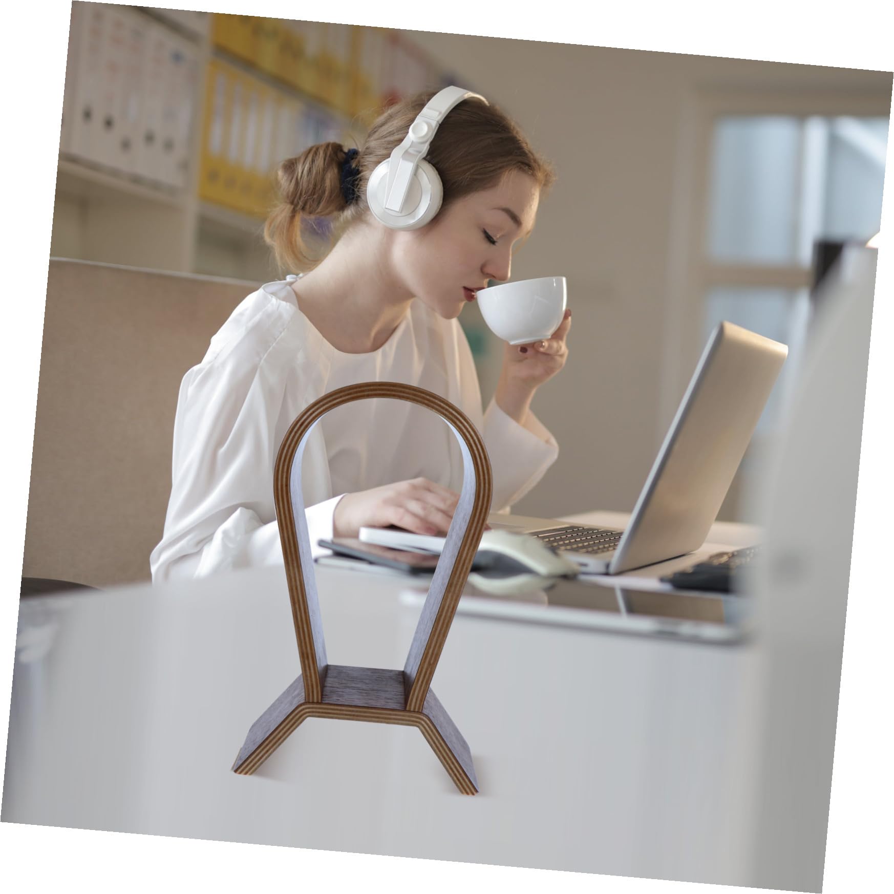 OSALADI Soporte para Auriculares Gaming en Madera de Nogal Natural Expositor Organizador para Auriculares Gaming y Oficina