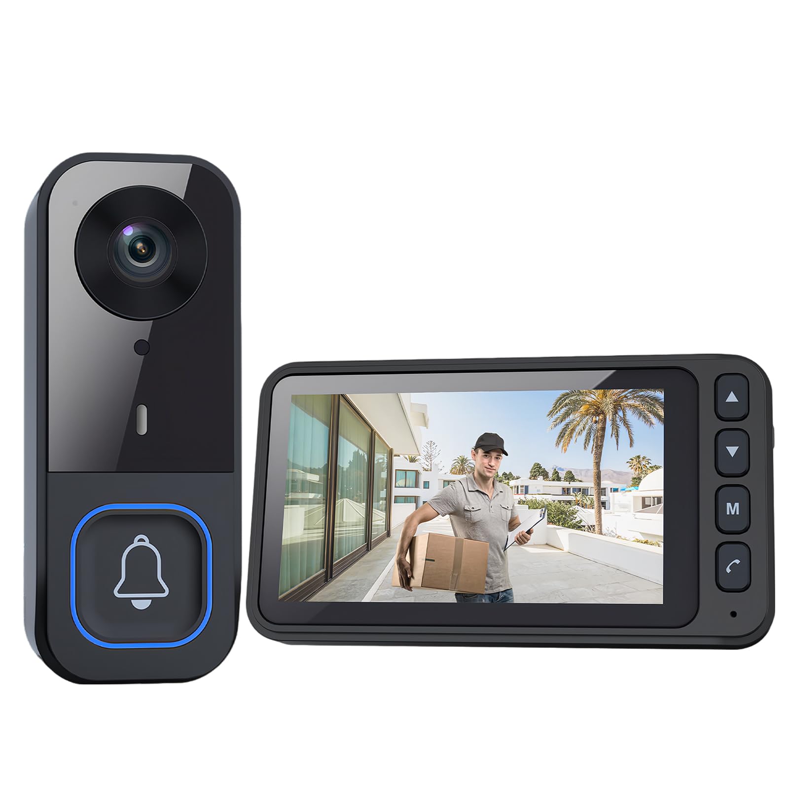 HAGEBCDY Wireless Video Doorbell Camera with 4.5-Inch IPS Monitor Screen, Night Vision, Two-Way Audio, No WiFi or Subscription Fee, Waterproof Design