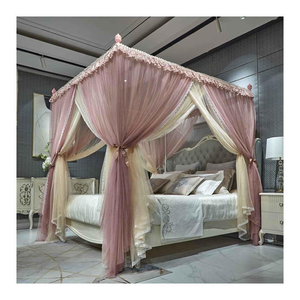 GJMSSMY 4 Corner Post Bed Canopy, Princess Room Bed Curtain Double European Palace Mosquito Net, 1.5M/1.8M/2M Bed Decoration (Color : D, Size : 150X200cm/59X79in)