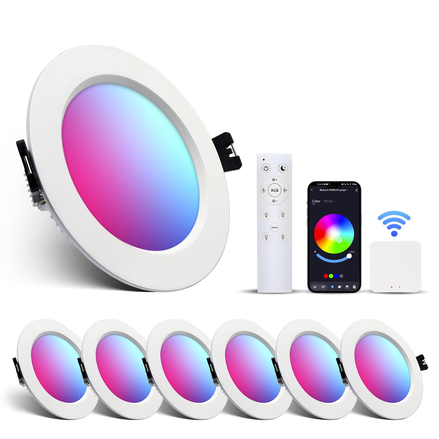 Großcat LED Einbaustrahler RGBW 230V Alexa, WIFI APP Bluetooth Steuerung, Smart LED Spots Dimmbar farbwechsel, 2700K-6000K, 6er Set 10W, Alu, Deckenleuchte mit intelligentem Gateway und Fernbedienung