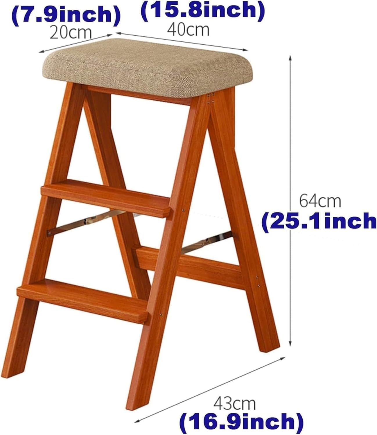 Wooden Folding Library Ladder Chair Portable Stool Flower Shelf for Adults Convertible Step Ladder(White,Without pad)