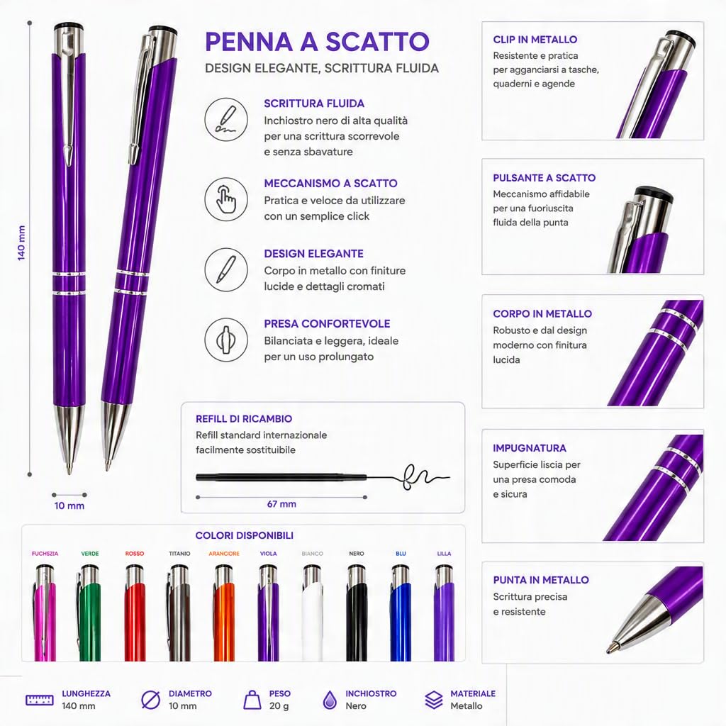 Penna a sfera personalizzata idea regalo. Penna con incisione Laser, Nome, testo,Penna a Sfera per Ufficio, Laurea, Matrimonio, Anniversario, compleanno (50, Bianco)