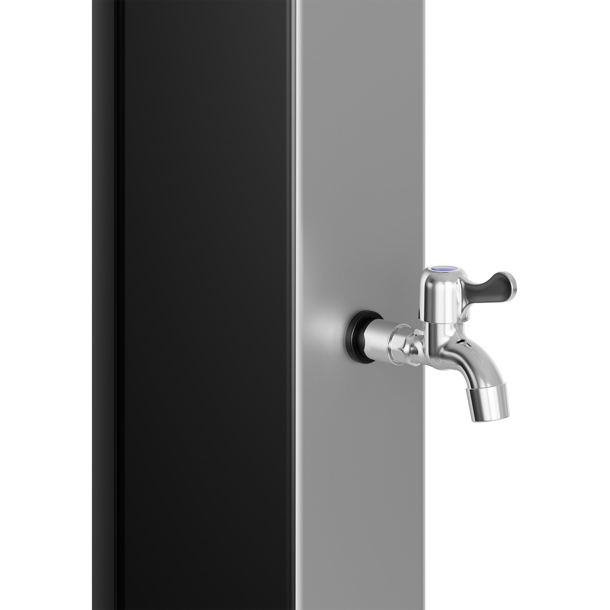 Zelsius Solardusche Taree mit Wasserhahn, Fußdusche | Schwarz, Silber | Solardusche 60 Liter, kalt und warm, max. 60°C, Gartenschlauch Anschluss | Gartendusche, Außendusche, Campingdusche, Pooldusche