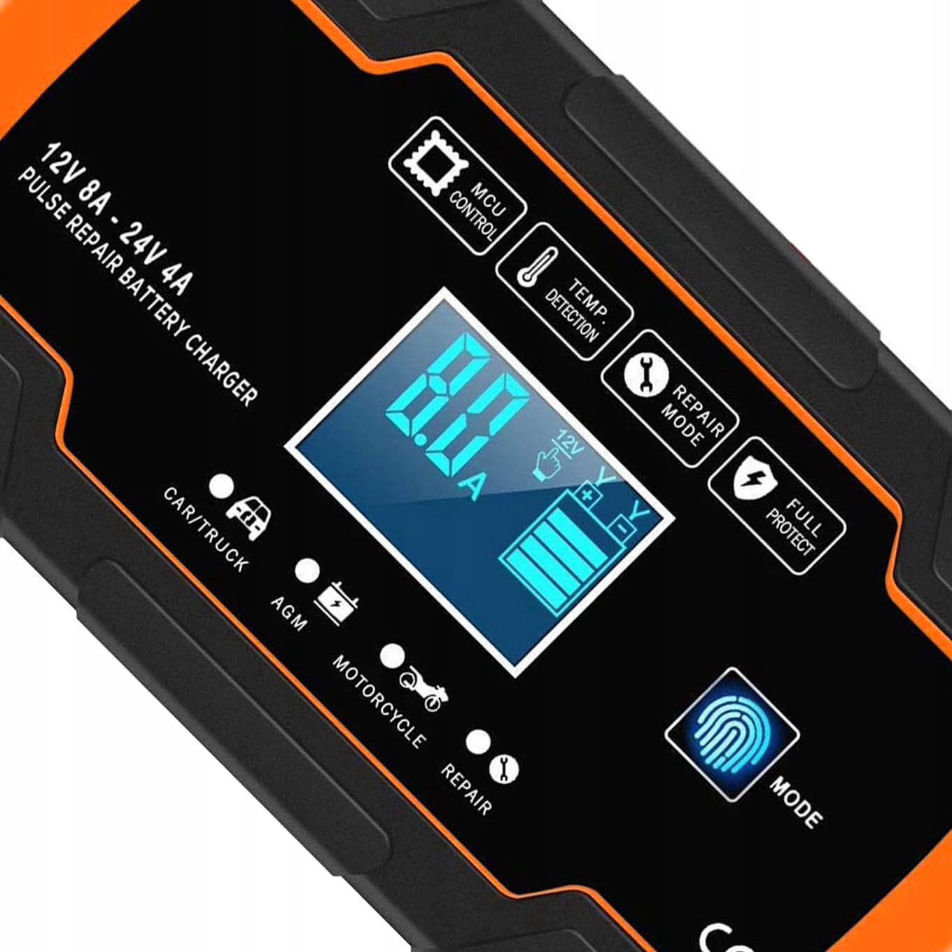 LTC Prostownik Samochodowy – Ładowanie Akumulatorów 12V 24V z Wyświetlaczem LCD - Moc 8A – Do Akumulatorów od 4Ah dp 150Ah – Tryb Naprawiania Akumulatora