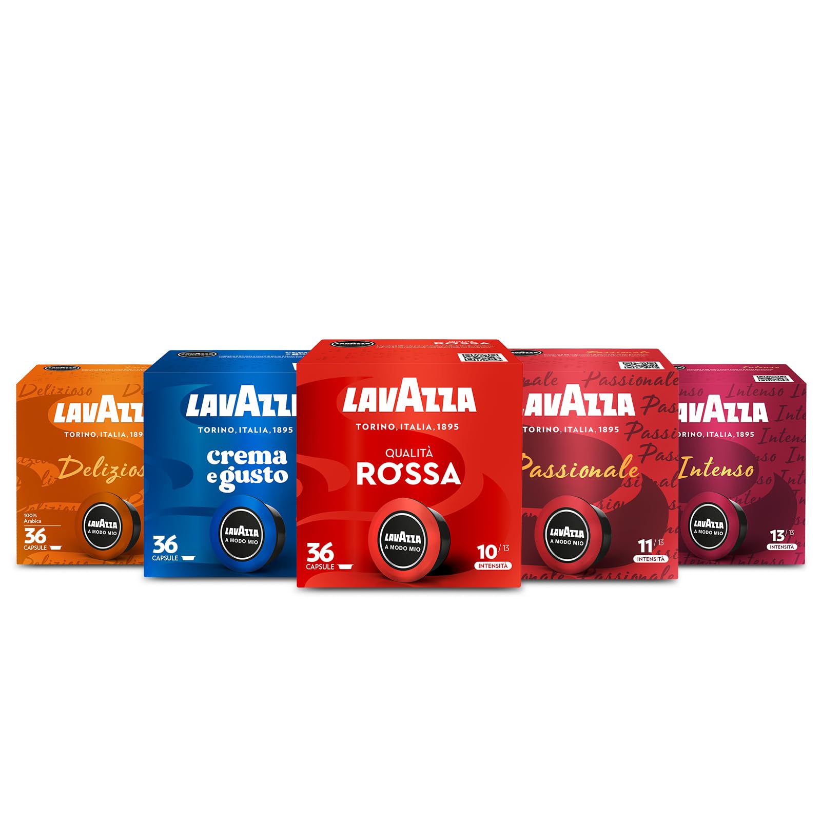 Lavazza, Capsule Caffè Gusti Assortiti, 180 Capsule A Modo Mio, Crema e Gusto x 36, Qualità Rossa x 36, Passionale x 36, Intenso x 36, Delizioso x 36, Ideali per Caffè Espresso e Cappuccino
