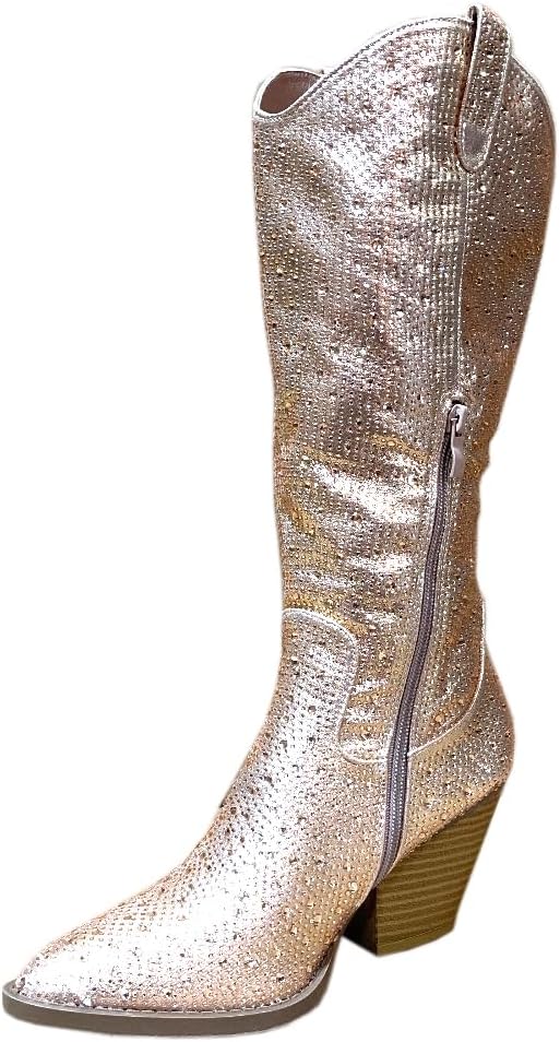 ABSOLEX Women Western Cowgirl Cowboy Pointed Toe Rhinestone Knee High Boots - 第 16/64 張圖片