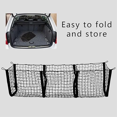 Miniatura 4 de Red de malla de almacenamiento de carga, 3 bolsillos de red de carga, organizador de maletero de carga de malla adecuada para automóvil, SUV,