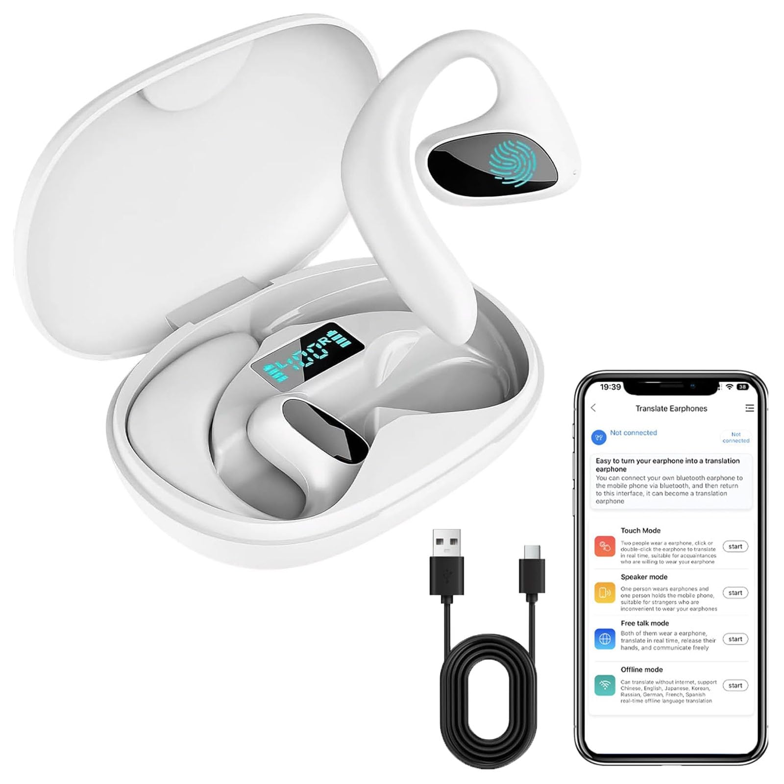 Auricolari Traduttore Linguistico, Dispositivo Traduttore Linguistico Bluetooth Con 144 Lingue Online, Traduzione Simultanea In Tempo Reale, Traduttore Vocale Per IOS E Android - Foto 6