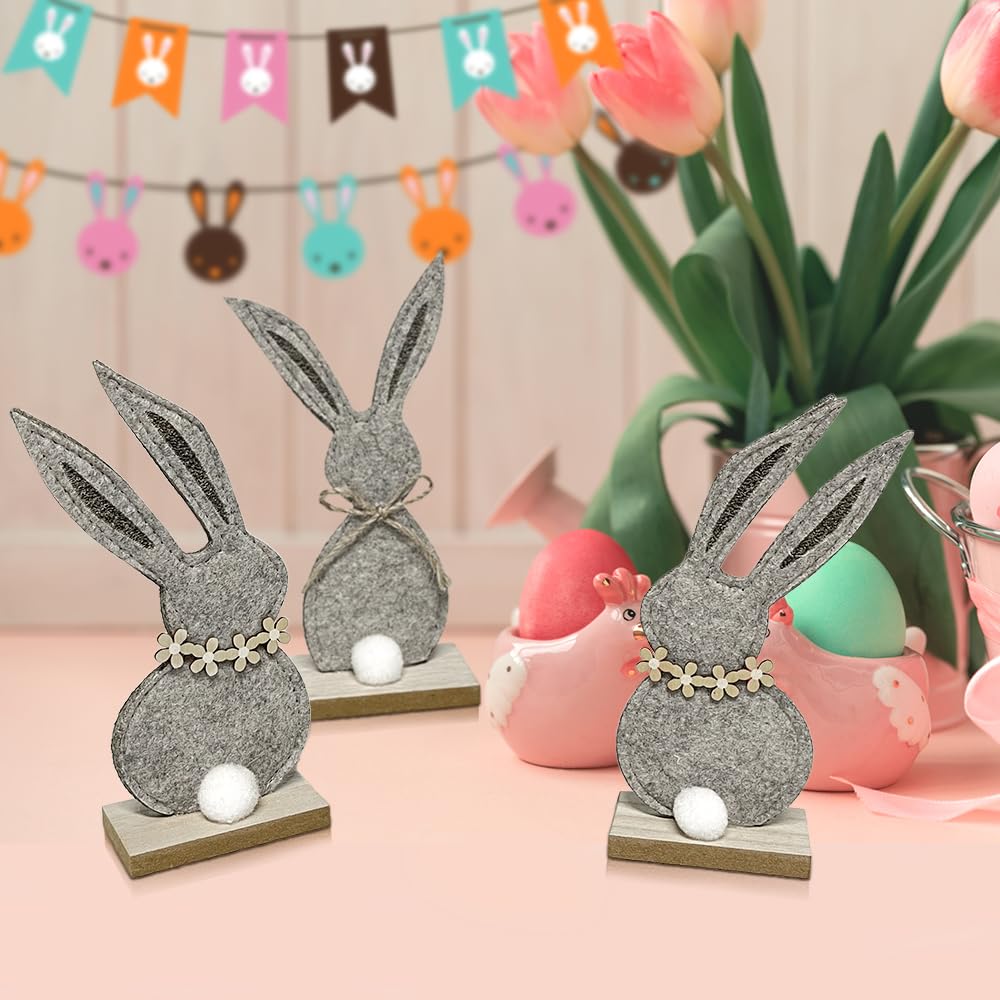 COM-FOUR® 2x Espositori decorativi per Pasqua - simpatici coniglietti pasquali in feltro - decorazioni pasquali da appoggiare in legno e feltro (2 pezzi - 30 cm