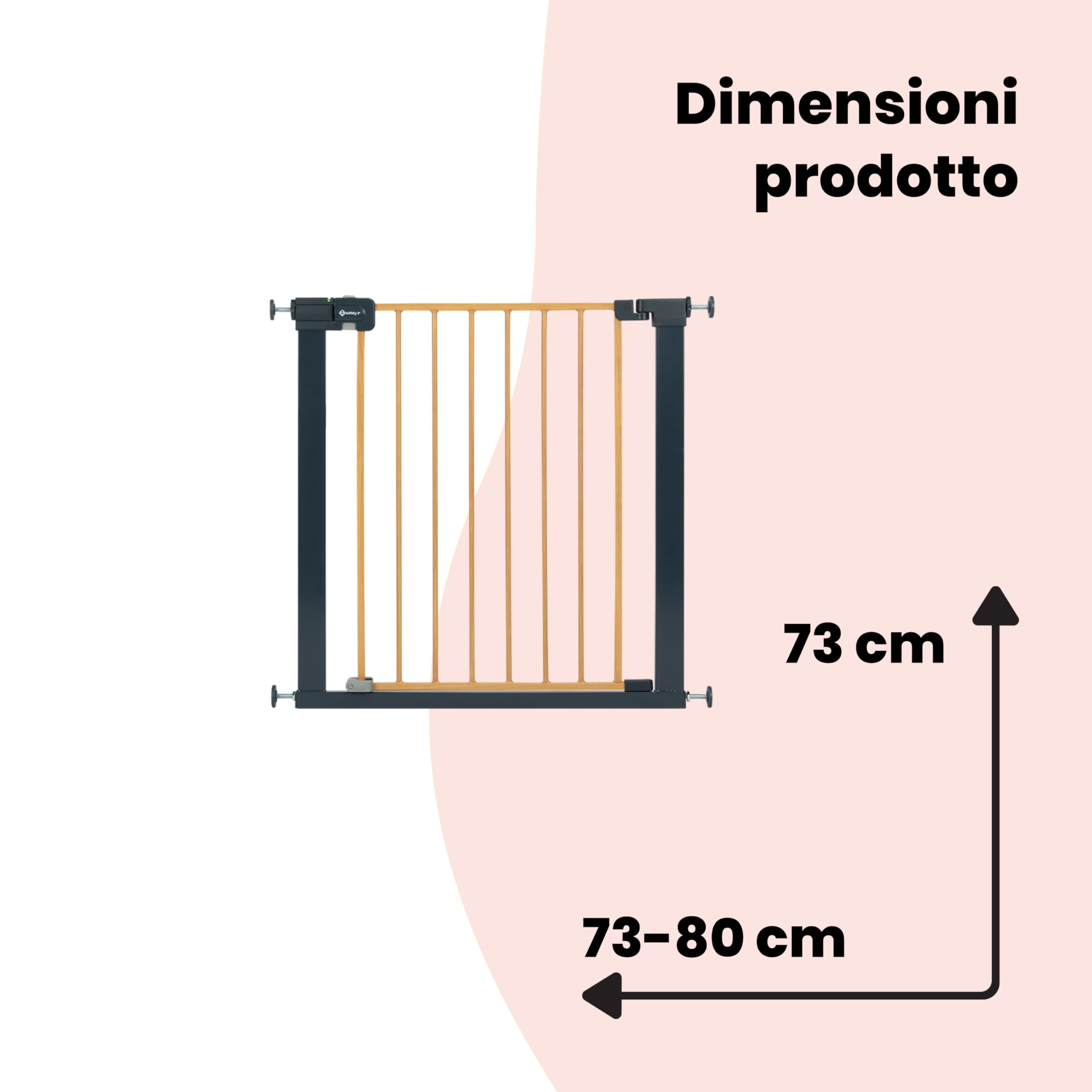 Safety 1st Easy Close Metal Cancelletto di Sicurezza in metallo, scale, porte, vani con apertura 73-80 cm (max 108 cm), Cancelletto per Bambini, Apertura a Una Mano, Senza Viti o Fori, Effetto Legno