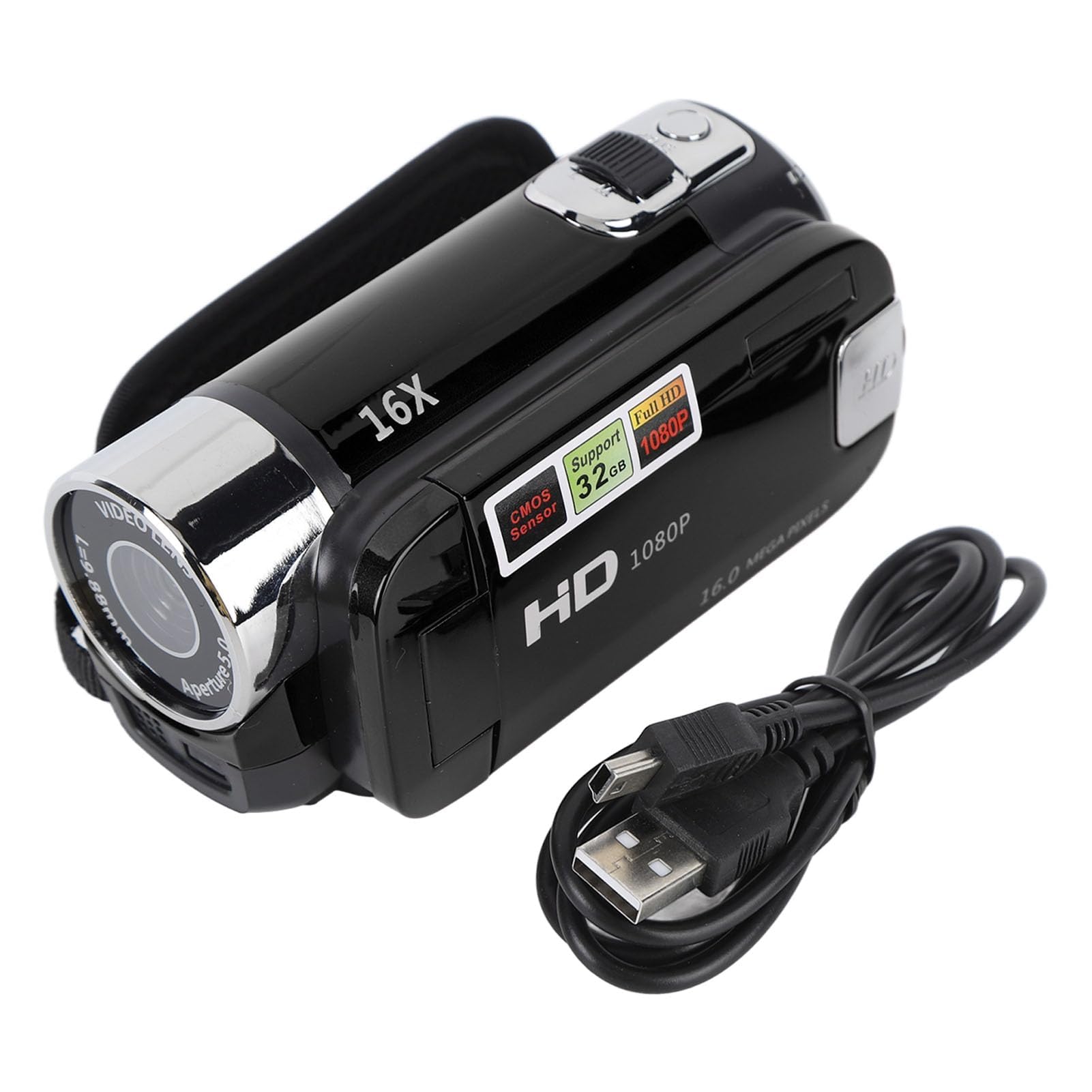 Ejoyous Camcorder Videocamera, 4K 48MP DV-Kamera Videocamera 2,7 Pollici Display TFT Girevole 16X Zoom Digitale Fotocamera Compatta con Cavo USB (BLACK)
