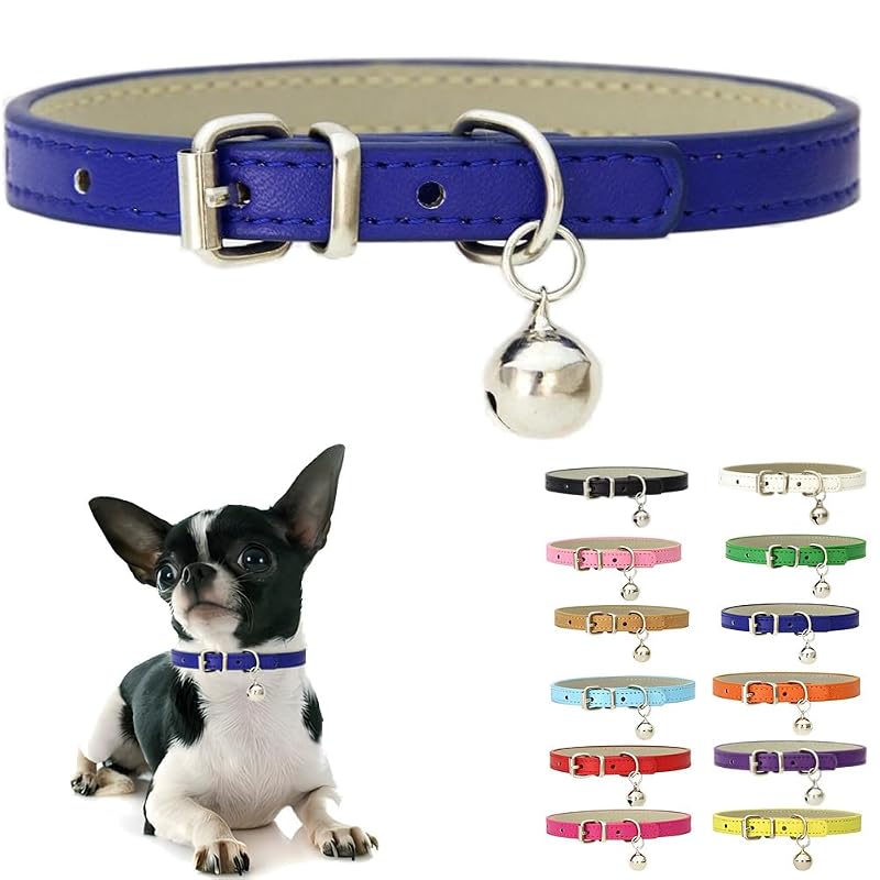 Coleira para Gatos e Cães Pequenos com Guizo, PU Macio Dark Blue Weimostar, Tamanho M