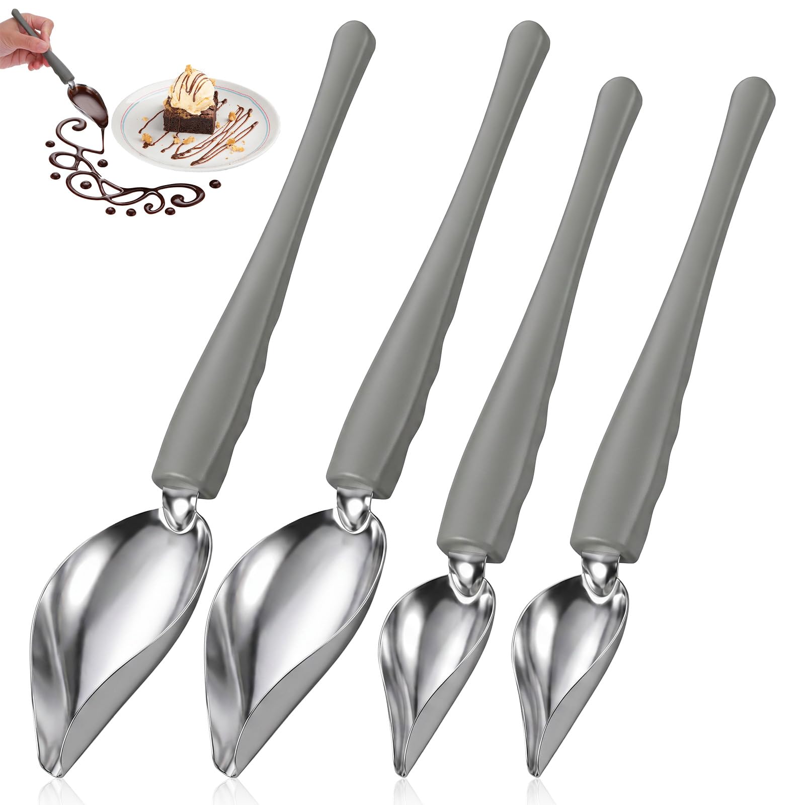 4pcs Drawing Decorating Spoon Set Chef Culinary Drawing Chocolate Filter Plating Spoon Stainless Steel Chef Drizzle Spoons Professional Culinary Precision for Decorative Plates Cake Coffee
