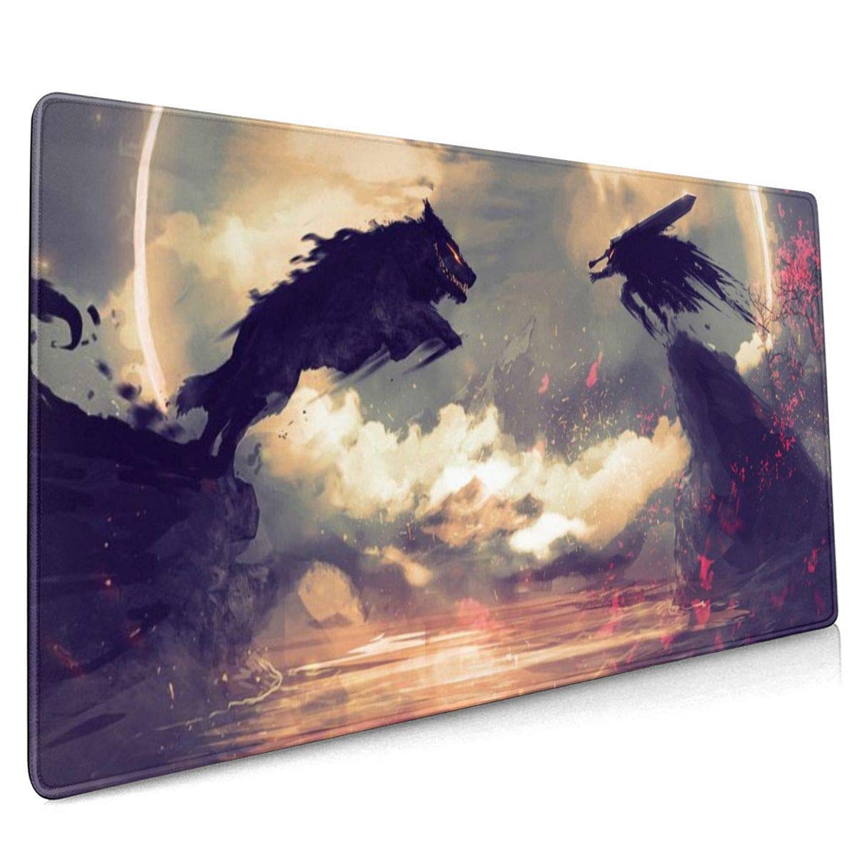 Berserk Anime Gaming Mouse Pad Extended Mouse Mat with Special-Textured Surface-Non-Slip Rubber Base-Water-Resistant and Durable Stitched Edges for Gaming Mouse and Keyboard 15.8x35.5 in