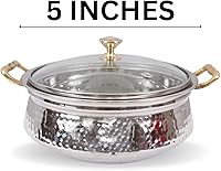 Vista 3 de Copper Hammered Kadhai Pan For Cooking And Serving, 5 inch, (With Brass Handles) (Cooper Kadhai, Pack of 1)