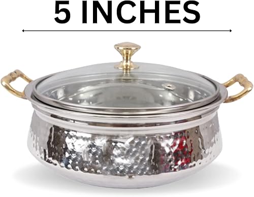 Miniatura 5 de Sartén Kadhai martillada de cobre para cocinar y servir, 5 pulgadas, (con asas de latón) (Cooper Kadhai, paquete de 1)