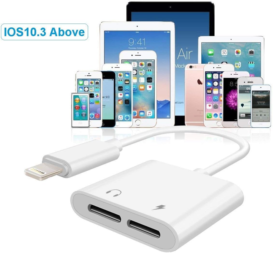 Nicexx Adapter & Splitter Compatible IP 7/7 Plus 8/8 Plus/X, Headphone Jack Aux Audio & Charging & Calling & Sync Cable Connector Earphone Charger– White