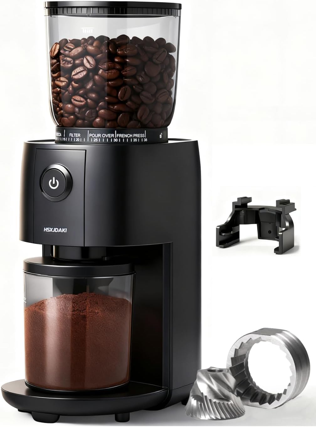 Conical Burr Coffee Grinder, Electric Coffee Beans Grinders for Home Use with 38 Grind Settings, One Touch Automatic Espresso Grinder Black