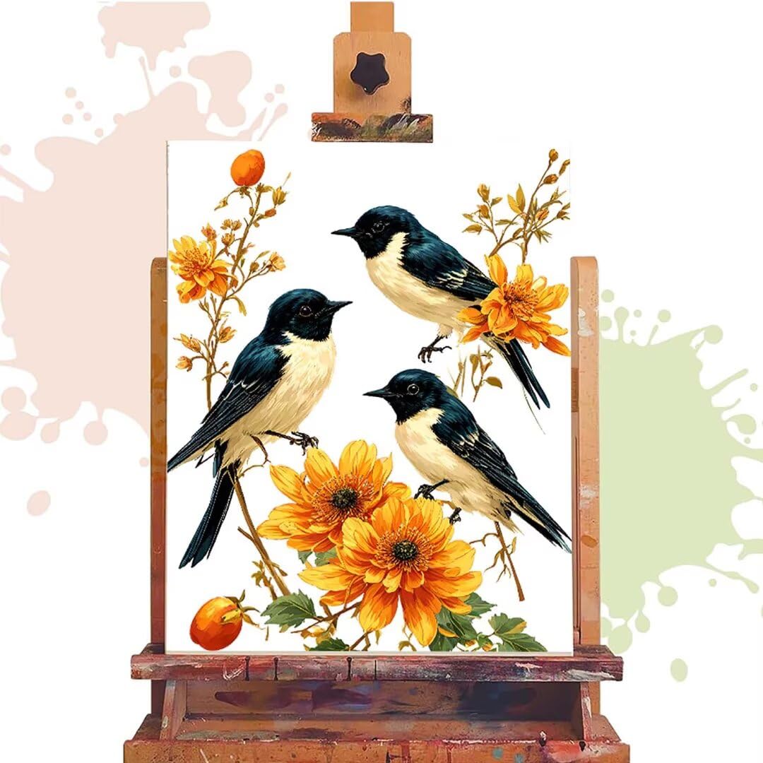 Kit De Pintura Por Números De Pájaros Y Flores – 40x50 Cm, Con 3 Pinceles Y Pinturas Acrílicas, Sin Marco, Ideal Para Decorar Y Relajarse