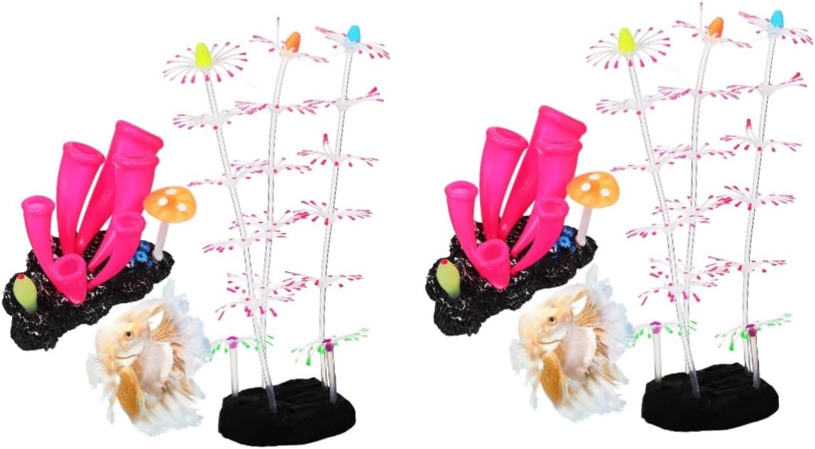 2sets Aquarium Fish Tank Luminous Decorations Simulated Silicone Coral 2pcs Artificial Aquatic Plants Light Aquarium Decorations Aquarium Landscape Decorations