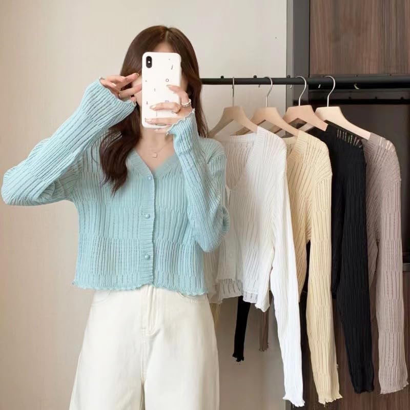 Image of ICW Women's Knitted Ribbed Cardigan Long-Sleeve V-Neck Button-Up Shrug Jacket Top Dn85