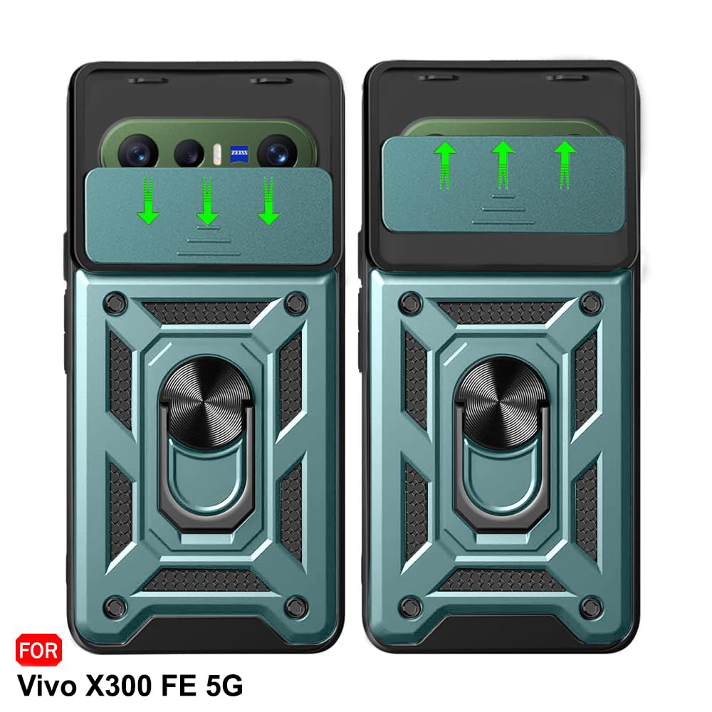 TheGiftKart Tough Armor Bumper Back Cover Case for Vivo X300 FE 5G | Kickstand & Ring Holder | 360 Degree Protection Back Case Cover for Vivo X300 FE 5G (PC & TPU, Rotating Camera Cover, Green) — Amazon image 4