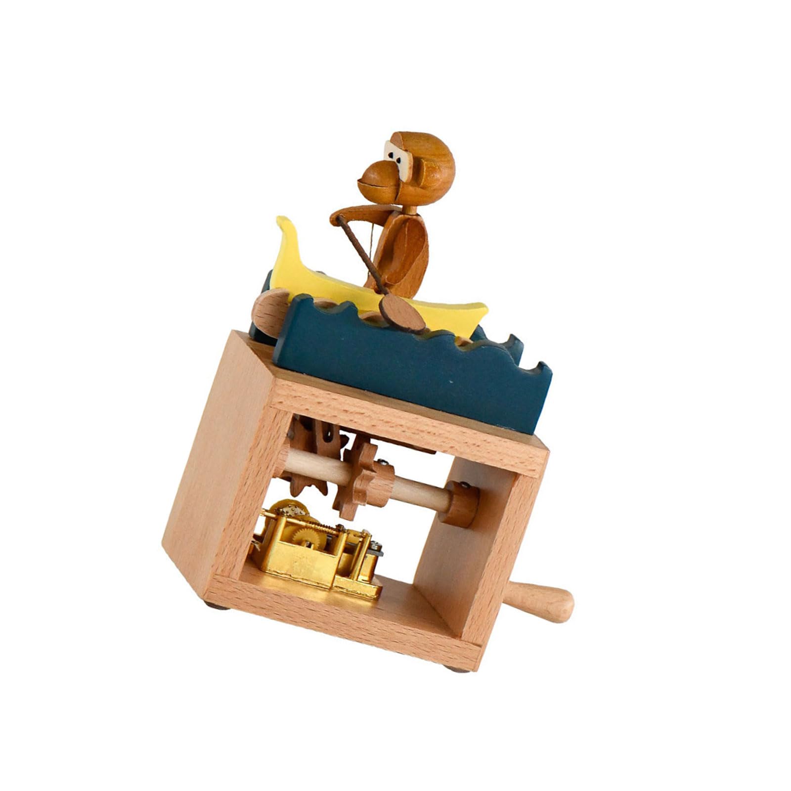 Msioytog Chimpanzees Handcrafts Wood Music Box With Detailed Carvings And Soothings Hand Cranked Musical Ornament For Desktop Decoration Vintage Music Box