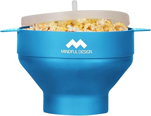 The Original Mindful Design - Popcorn Popper para microondas, cuenco de silicona, sin BPA y apto para lavavajillas (azul claro)