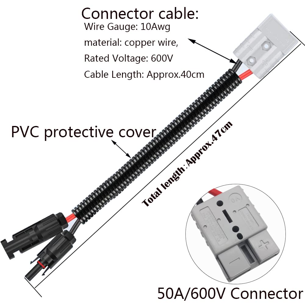 CTRICALVER Wtyczka do paneli słonecznych, 10AWG, kabel adapterowy, z wodoszczelnym gniazdem i wtyczką, zestaw adapterów modułu solarnego 40 cm
