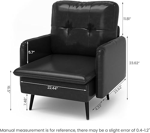 Miniatura 3 de Lamerge Juego de 2 sillas de ocio de piel sintética, mini sofá tapizado, asiento moderno de mediana edad con patas negras, sillón de lectura, sofá