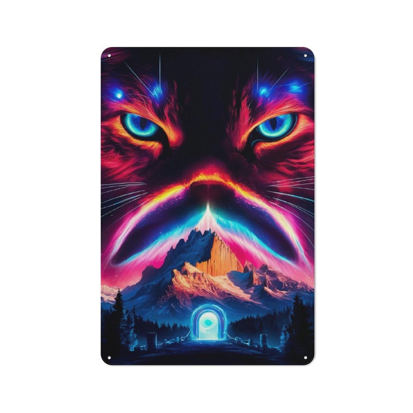 Junmoney Cosmic Feline Guardian Metal Wall Sign 30X20cm Featuring For Pub Or Café, For Vintage Wall Decor Fans, For Home Office And Studio Walls