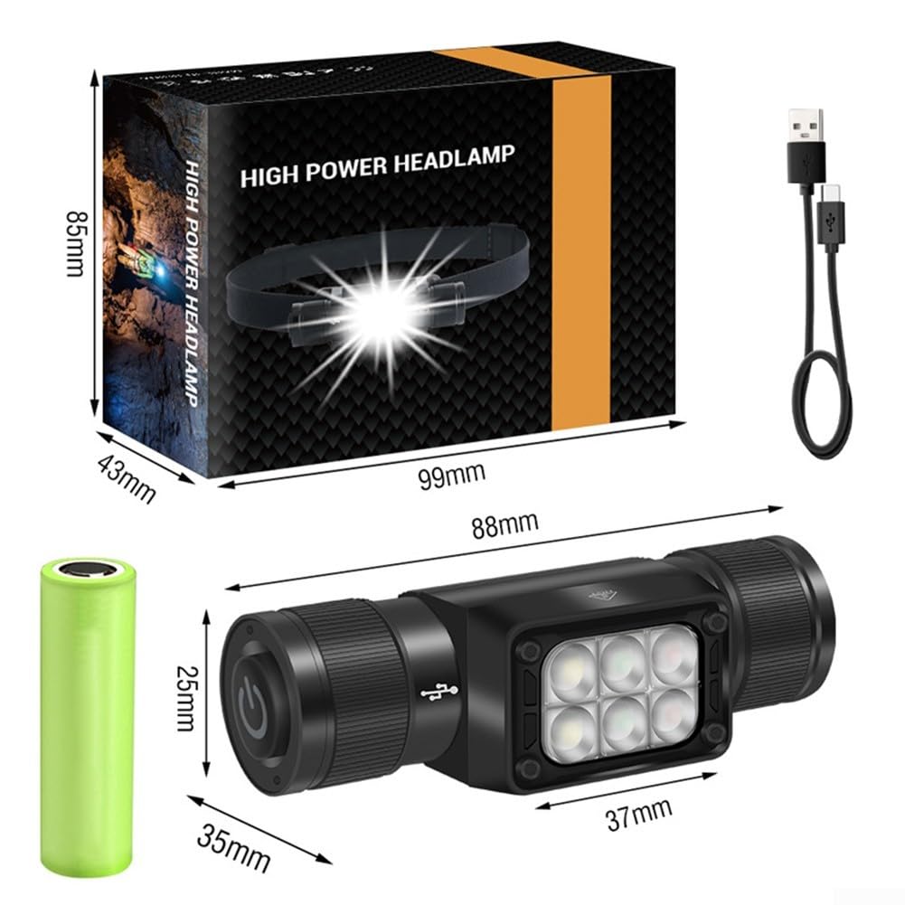 Lampada frontale a LED ricaricabile da 1000 lumen, con ricarica di tipo C, IP67, impermeabile, per campeggio, pesca e trekking (HP360 Headlight)