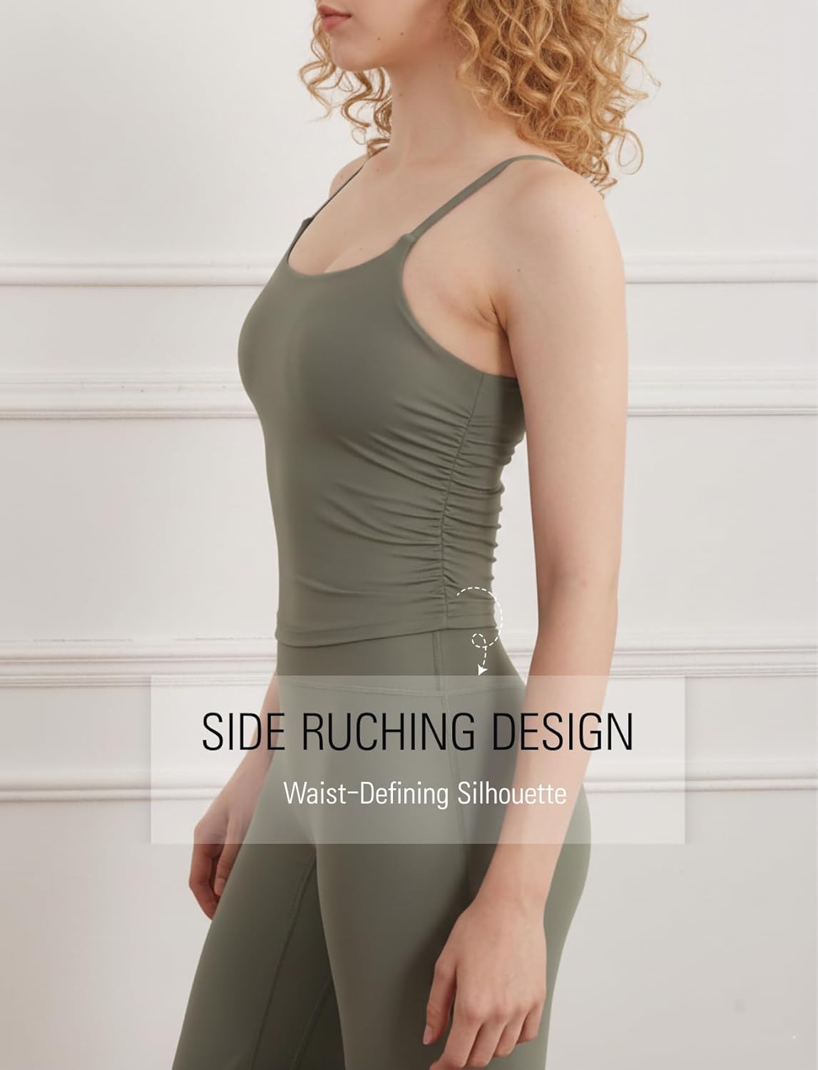 Womens Longline Sports Bra Spaghetti Straps Scoop Neck Workout Crop Tank Top Cami with Built in Bra - Image 4