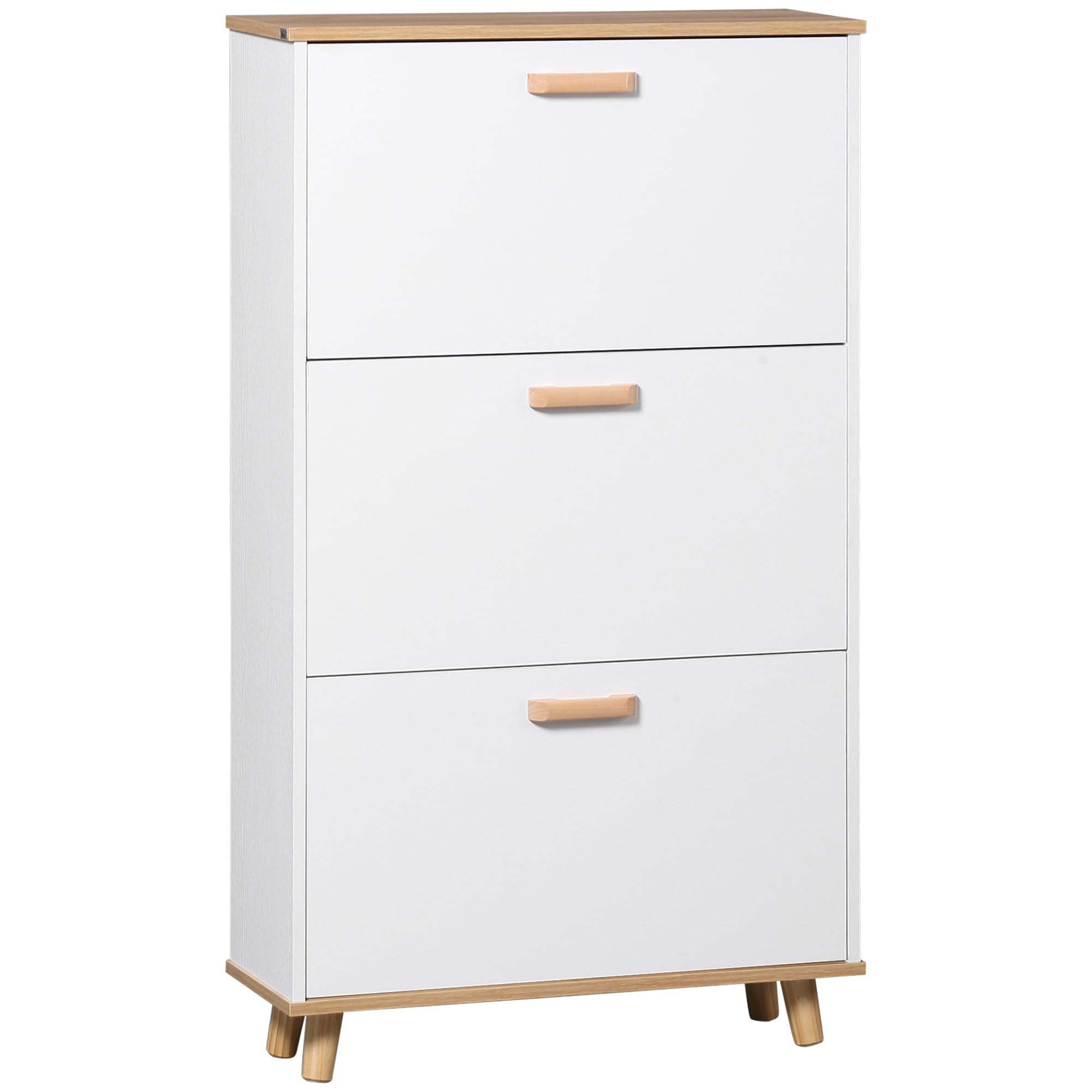 HOMCOM Meuble à Chaussures 3 Abattants Aspect Bois 70x23,5x122 cm Blanc