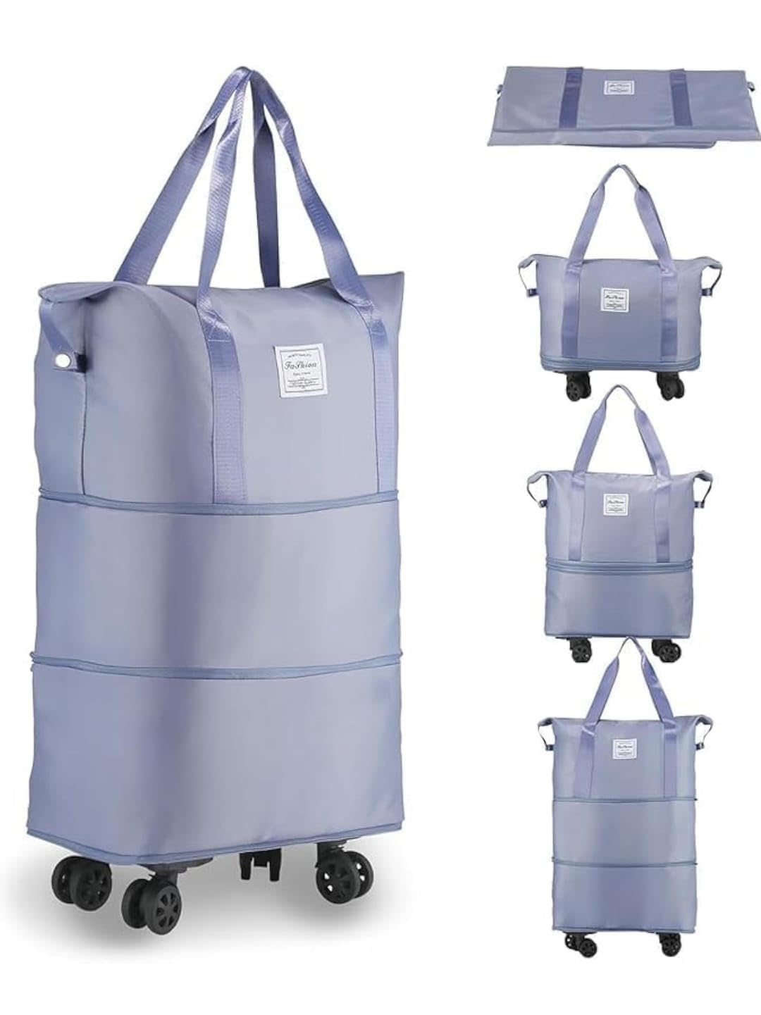 Foldable Travel Duffel Bag with Wheels for Women & Men | Expandable Large Capacity Luggage Tote Bag | Waterproof Carry-On Weekender Bag for Travel, Shopping & Storage (Blue)-image-40