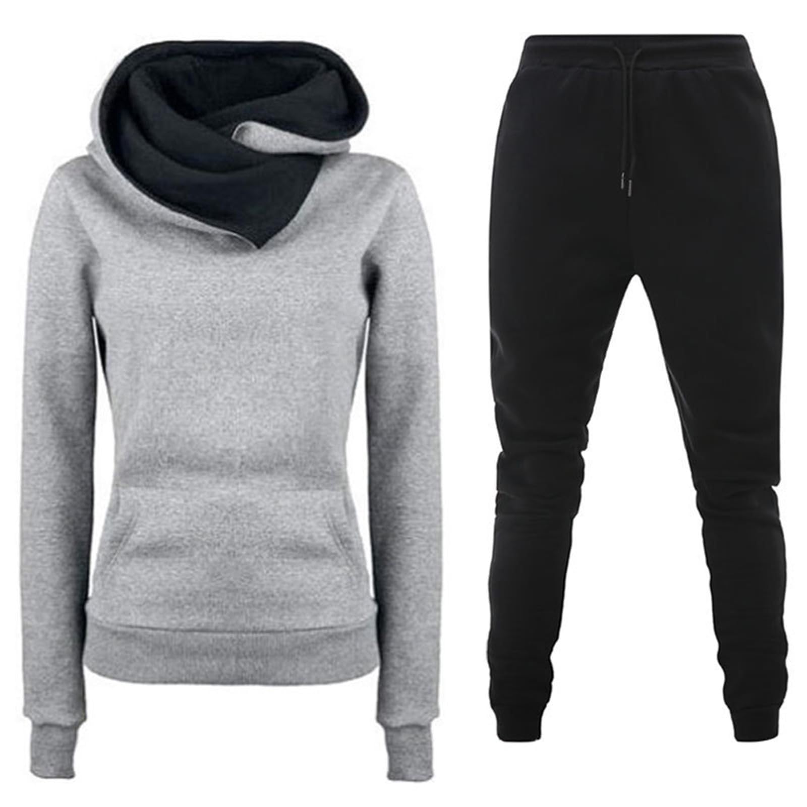 Tuta da donna per il tempo libero, elegante, 2 pezzi, slim fit, da corsa | Tuta da jogging con cappuccio e pantaloni elasticizzati, 2 pezzi, casual, per autunno e inverno