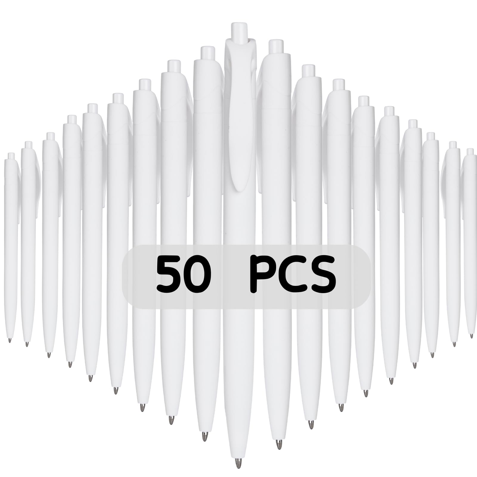 Wiaziert BallPoint Pens, 50 Pack (BLACK Ink),Bulk Pens, White Barrel,Click Pens for Office Home and School, Retractable Ballpoint Pens, Medium Point, 1.00MM (White)