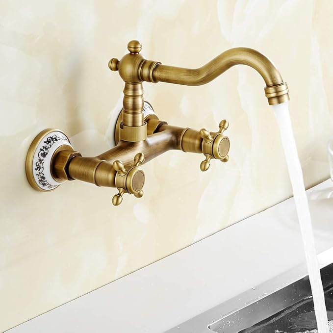 title=Rubinetto Bronzo a Muro Miscelatore Anticato Classico da Cucina da Bagno a
