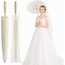 White Paper Umbrellas Parasols with Organza Bags,Chinese Japanese Parasol Asian Oiled Paper Umbrella DIY Photo Props,for Wedding Bridal Showers Garden Tea Party Decorations