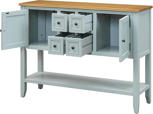 Miniatura 12 de P PURLOVE Mesa consola de granja con cajón, aparador buffet con almacenamiento con almacenamiento para sala de estar, cocina Blanco,Gris (Antique