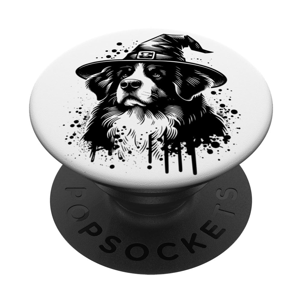 Witchy Bernese Mountain Halloween Vintage Dog Portrait PopSockets Swappable PopGrip, Black