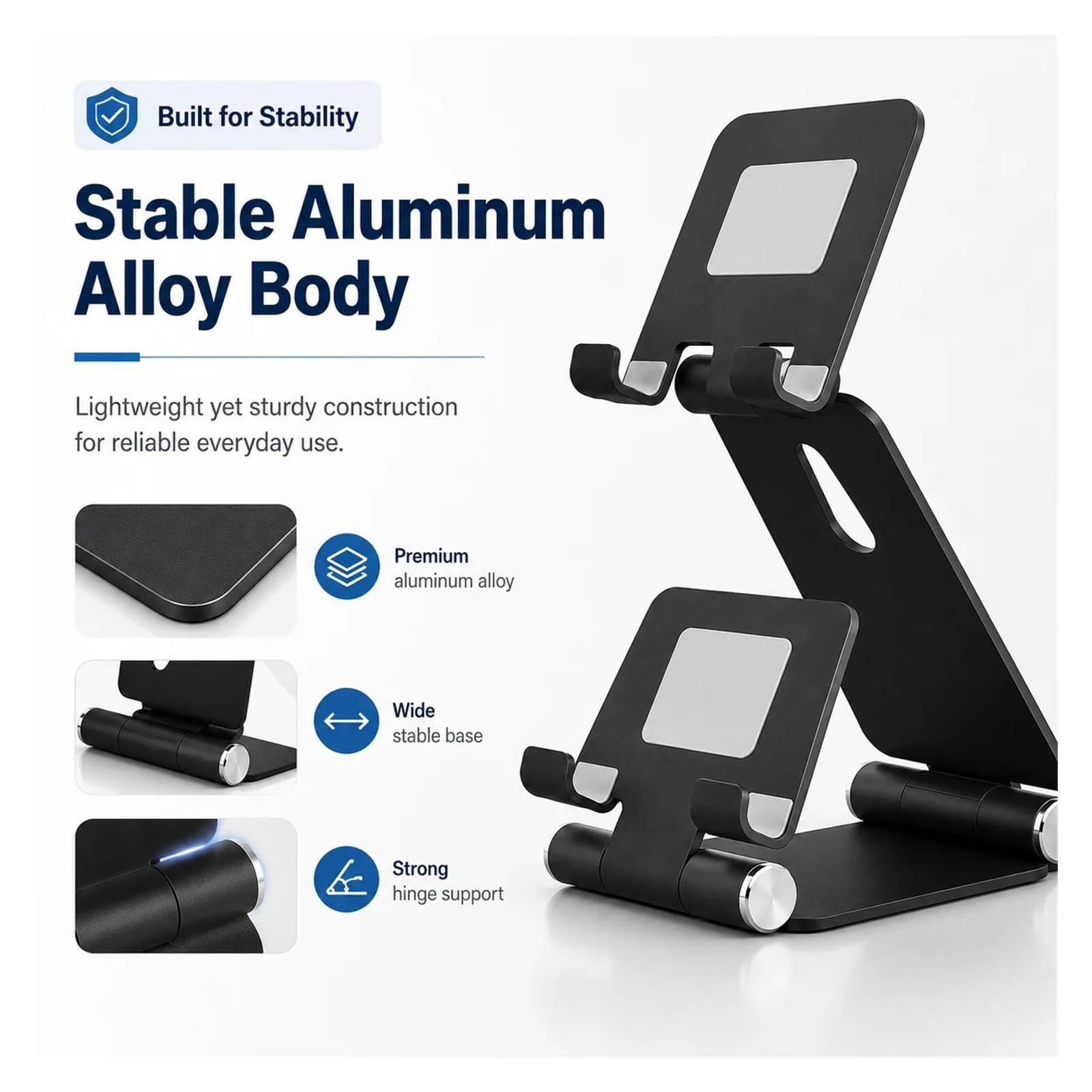 Supporto for telefono pieghevole in alluminio a doppio strato 2 in 1 | Scrivania, casa, ufficio, videochiamate, supporto tablet, supporto pieghevole