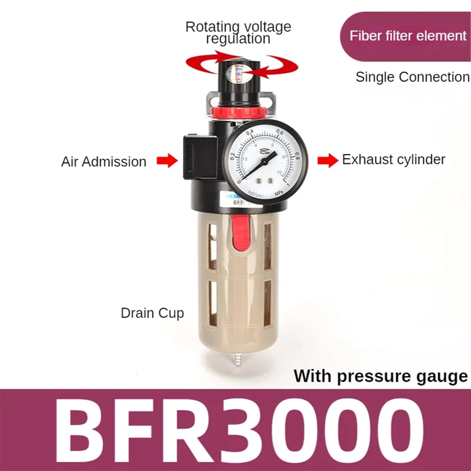 BFR3000 Pneumatyczna pompa powietrza 3/8 reduktor ciśnienia reduktor ciśnienia separator oleju i wody regulator do sprężarek (włókno BFR3000)