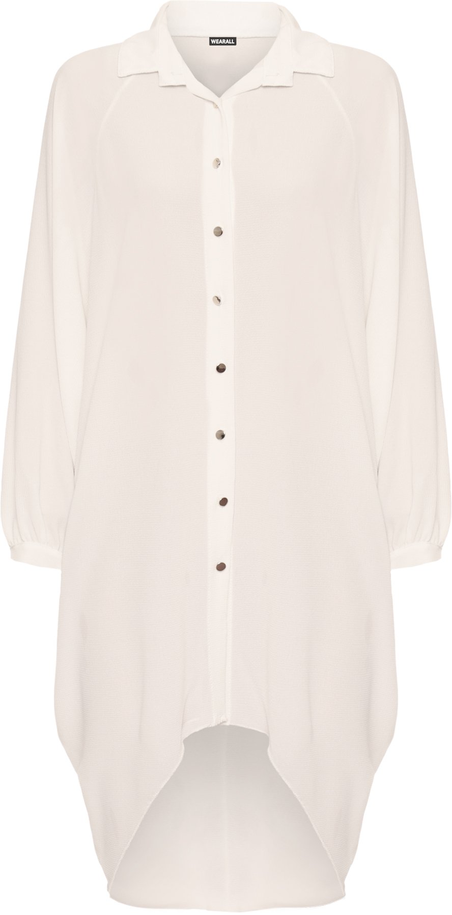 Wearall Women's Cream Wearall® Plus Batwing Shirt Dress Long Sleeve Dip Hem Hi Lo Button Collar - 16-18