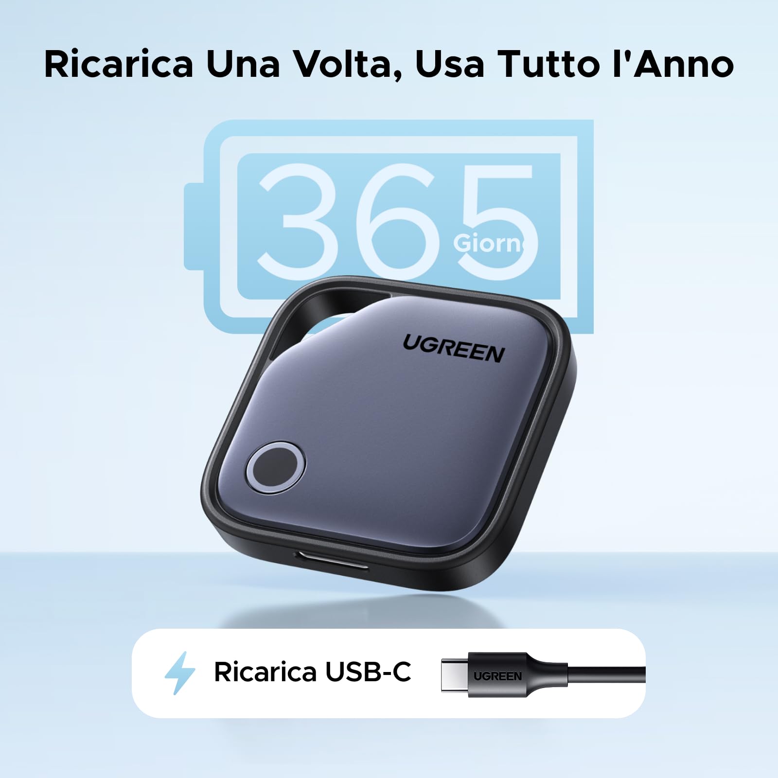 UGREEN FineTrack Duo Supporto iOS Find My o Android Find Hub Smart Finder Ricarica USB-C Localizzatore SmartTag Tracker Bluetooth per Chiavi Bagaglio Portafoglio Bicicletta Zaino Borsa (4 pezzi)