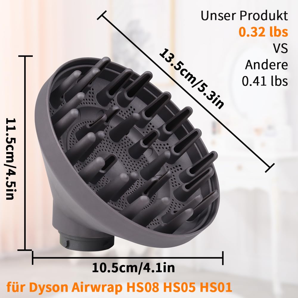Laymi Diffusor für Dyson long langer Zacken diffuser für Dyson Airwrap Diffusor Aufsatz Zubehör für Haartrockner,locken für Gewelltes und Lockiges Haar, Umwandlung für Air Wrap Curling Styler (grau)